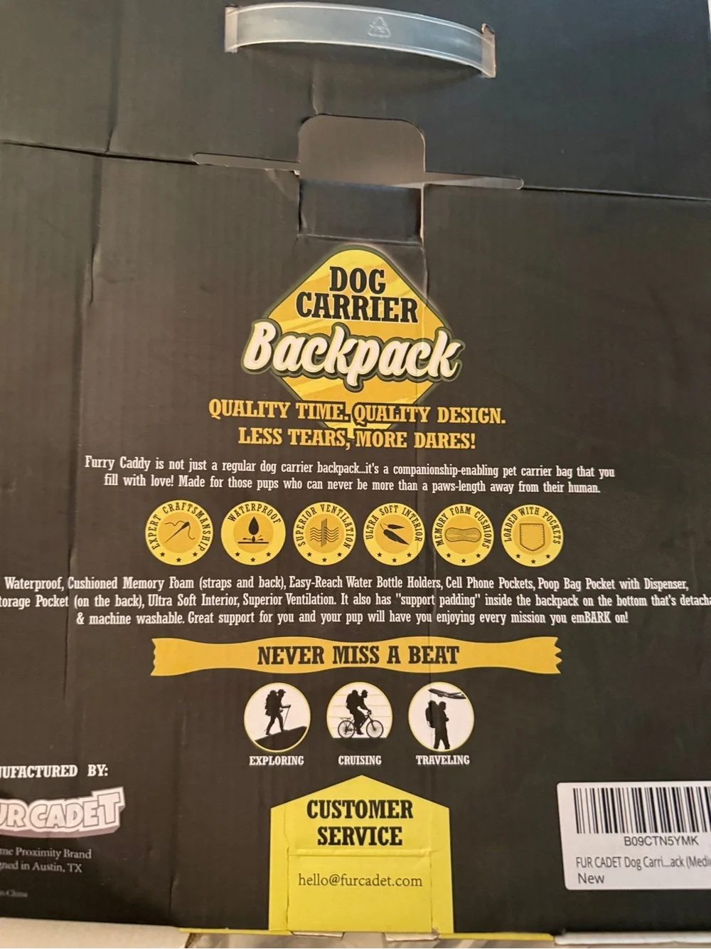 NIB Dog Backpack Fur CadetDog Gray Black Medium reflective Carrier‎ M medium